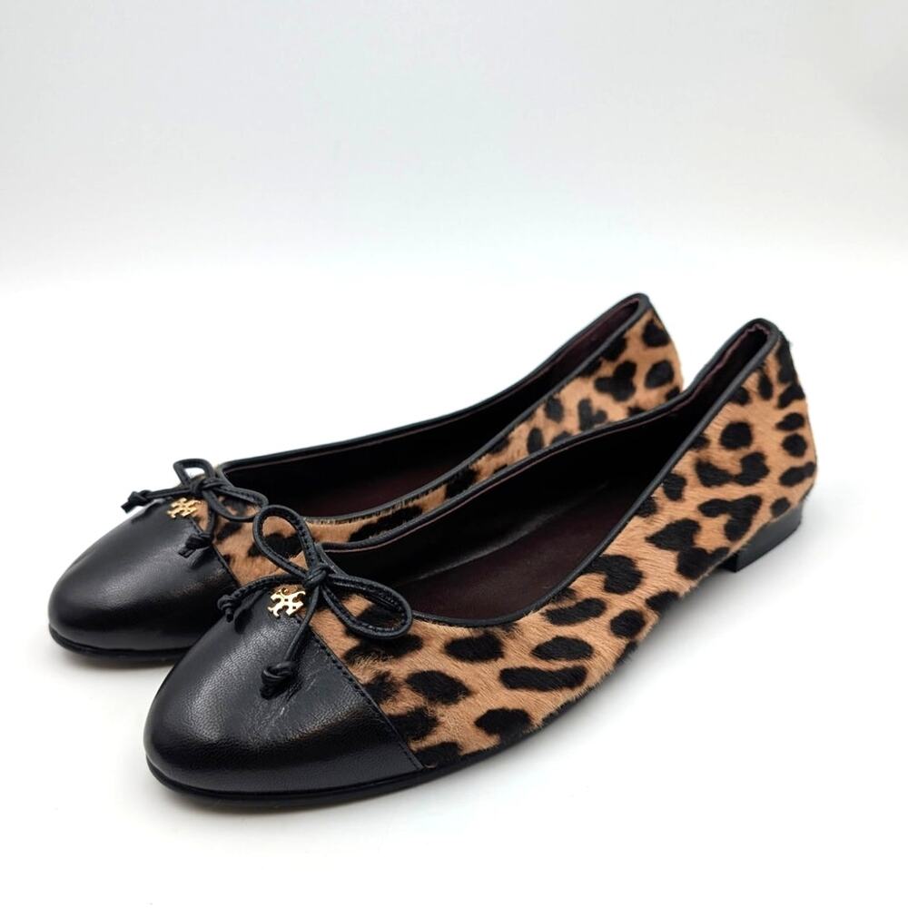 Tory Burch Cap Toe Slip-On Quilted Ballet Flats Women's Leopard Size US8.5M EU39